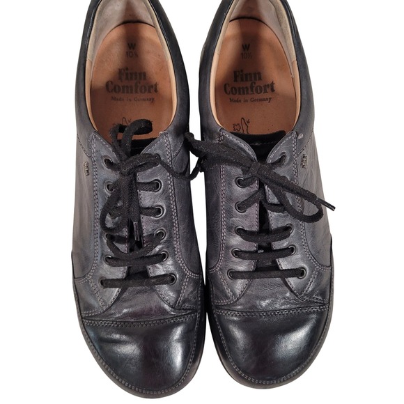 Finn Comfort 10.5 Wide Black Charcoal Grey Leather Walking Shoes Germany Comfort